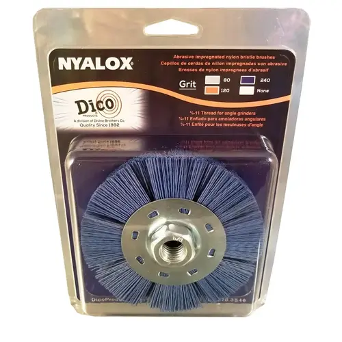 Dico 7200079 Wheel Brush, 4-1/2 in Dia, 5/8-11 Arbor/Shank, Nyalox Bristle Blue