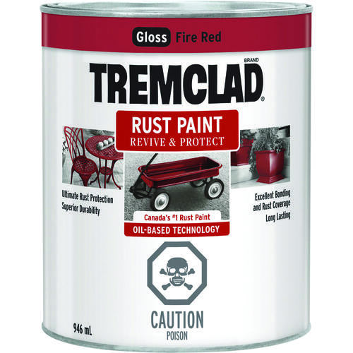 TREMCLAD Rust Paint, Gloss, Fire Red, 946 mL, Can - pack of 2