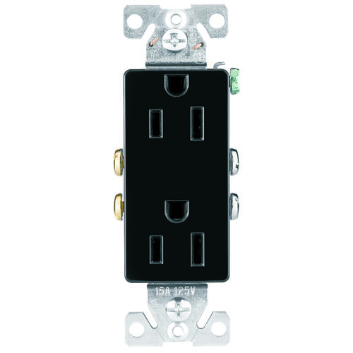 Duplex Receptacle, 2 -Pole, 15 A, 125 V, Back, Side Wiring, NEMA: 5-15R, Black