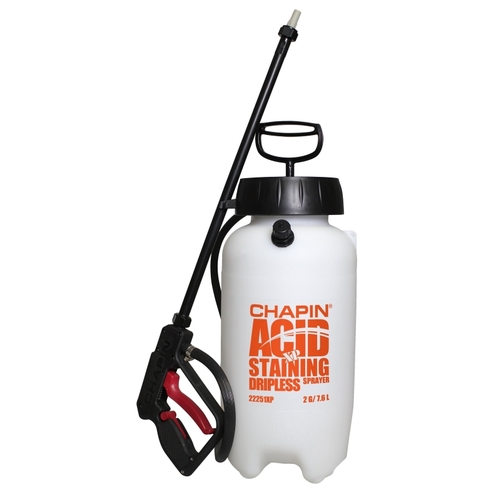 Industrial Dripless Acid Cleaning Sprayer, 2 gal Capacity, Poly Tank, 42 in L Hose, Translucent