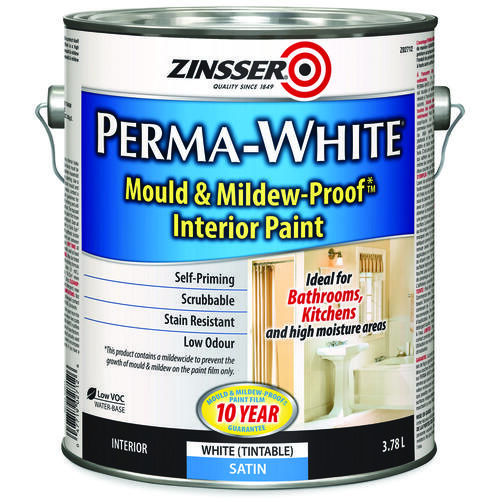 Zinsser Z02712 PERMA-WHITE Interior Paint, Satin, White, 3.7 L