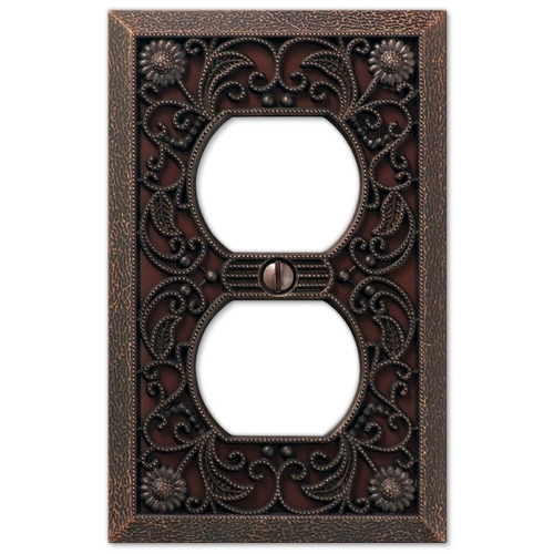 Wallplate, 4-1/2 in L, 2-13/16 in W, 1 -Gang, Metal, Aged Bronze