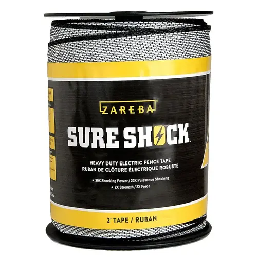 Zareba HDT500W2-Z Sure Shock Polytape, 500 ft L, 2 in W, 14-Strand, Aluminum Conductor, Fiberglass