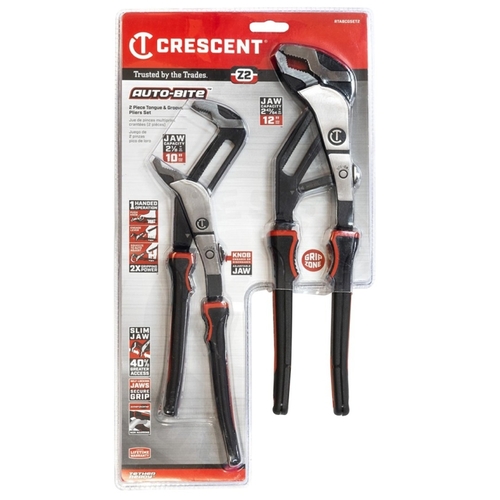 Crescent RTABCGSET2 Z2 Auto-Bite Series Tongue and Groove Plier Set, 2-Piece, Alloy Steel, Black/Rawhide, Polished