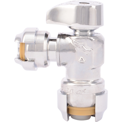 Angle Stop Valve, 1/2 x 1/4 x 3/8 in Connection, Push-To-Connect, 200 psi Pressure, Brass Body Chrome