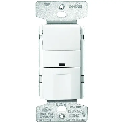 Motion Sensor Switch, 120 V, 1 -Pole, Motion Sensor, 180 deg Sensing, White