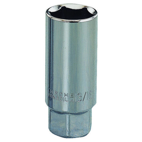 Drive Socket, 13/16 in Socket, 3/8 in Drive, 6-Point, Chrome Vanadium Steel, Chrome Silver