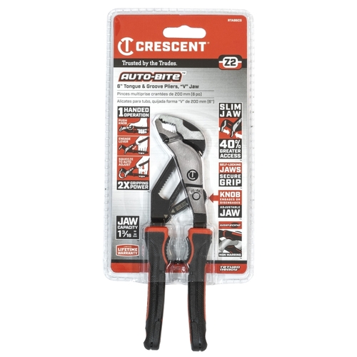 Z2 Auto-Bite Series Tongue and Groove Plier, 6.9 in OAL, 1-1/4 in Jaw, Self-Locking Adjustment