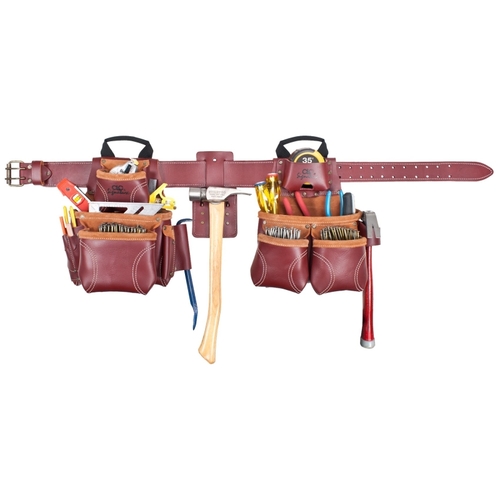 CLC 21453 Combo Tool Belt System, 29 to 42 in Waist, Leather, Chestnut, 18-Pocket