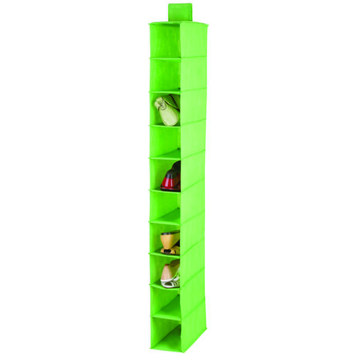 Closet Organizer, 12 in W, 54 in H, 10-Shelf, Fabric, Lime Green