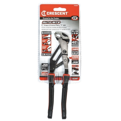 Crescent RTAB8CG Z2 Auto-Bite Series Tongue and Groove Plier, 8.7 in OAL, 1.85 in Jaw, Self-Locking Adjustment