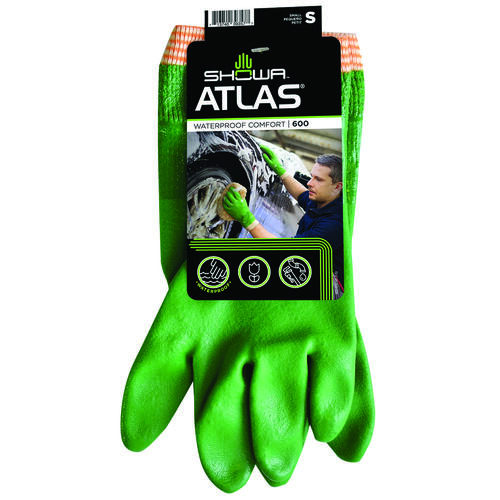 Atlas 600S-07.RT Ultra-Flexible Coated Gloves, S, Knit Wrist Cuff, PVC Glove, Green Pair