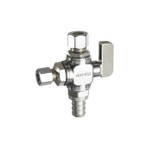 Dahl Brothers 511-PX3-31-30 mini-ball Straight Dual Outlet Valve, 1/2 x 3/8 x 1/4 in Connection, 250 psi Pressure, Brass Body