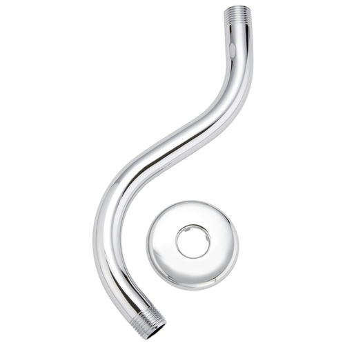 Shower Arm and Flange, 11-1/4 in L, Stainless Steel, Polished Chrome, S