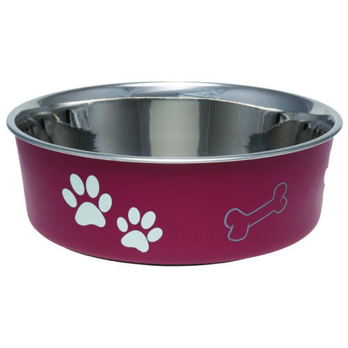 Pet Feeding Bowl, L, 52 oz Volume, Polyresin/Stainless Steel, Merlot