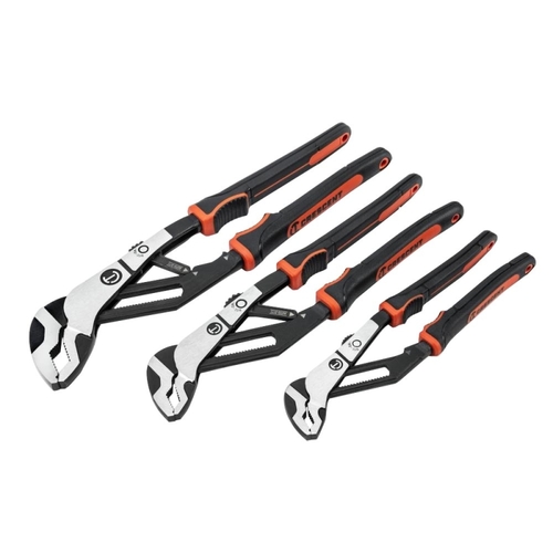 Crescent RTABCGSET3 Z2 Auto-Bite Series Tongue and Groove Plier Set, 3-Piece, Alloy Steel, Black/Rawhide, Polished