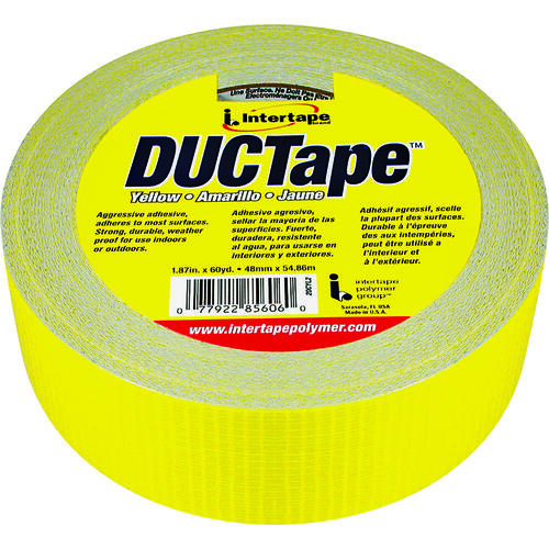 Duct Tape, 60 yd L, 1.88 in W, Polyethylene-Coated Cloth Backing, Yellow