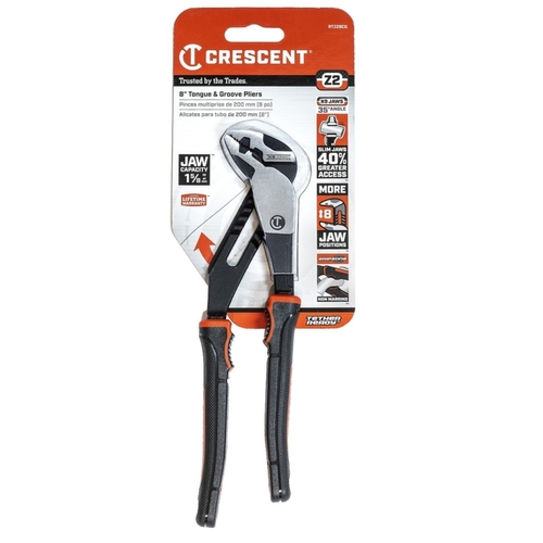 Crescent RTZ28CG K9 Z2 Series Tongue and Groove Plier, 8-1/2 in OAL, 1.6 in Jaw Opening, Black/Rawhide Handle