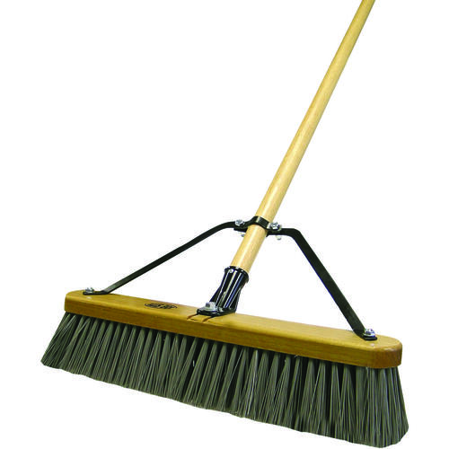 00TRI Push Broom, Stiff Poly Fiber Bristle, 18 in L, Wood Handle