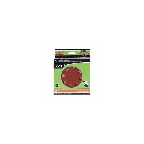 Sanding Disc, 5 in Dia, 220 Grit, Extra Fine, Aluminum Oxide Abrasive, Vented - pack of 15