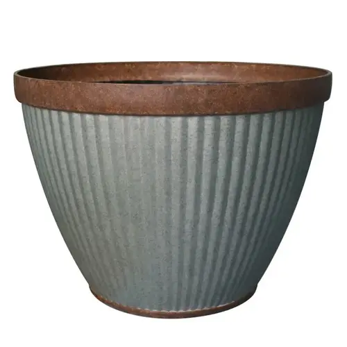 Westlake Planter, 10 in W, 10 in D, Round, Resin, Rust, Galvanized