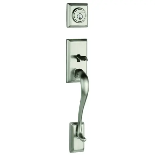 Handleset, 1 Grade, Brass, Satin Nickel, 2-3/8 x 2-3/4 in Backset, KW1 Keyway, 1-3/4 in Thick Door