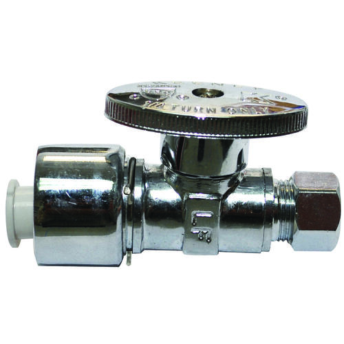 Stop Valve, 5/8 x 3/8 in Connection, Compression, 125 psi Pressure, Brass Body Chrome