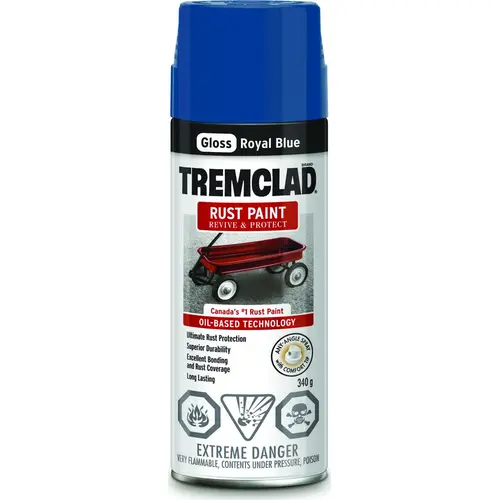 TREMCLAD Rust Spray Paint, Gloss, Royal Blue, 340 g, Aerosol Can