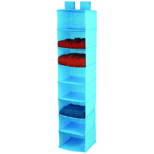 Closet Organizer, 12 in W, 54 in H, 8-Shelf, Fabric, Light Blue