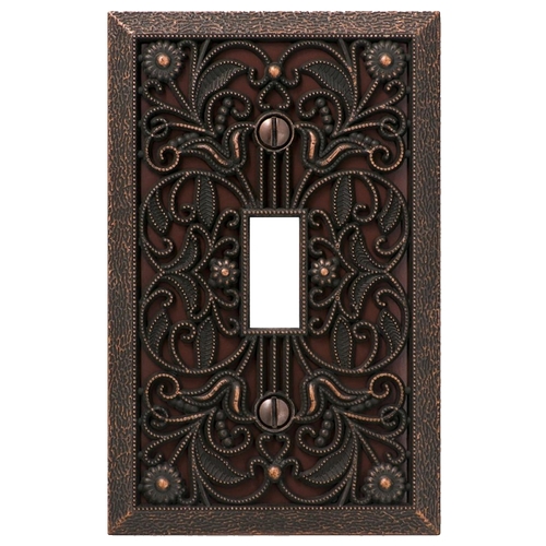 Filigree Wallplate, 4-1/2 in L, 2-13/16 in W, 1 -Gang, Metal, Aged Bronze - pack of 24