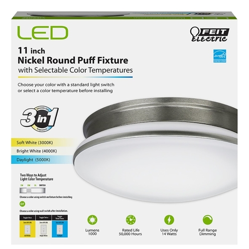 Ceiling Fixture, 120 V, 14 W, LED Lamp, 1000 Lumens, Aluminum Fixture