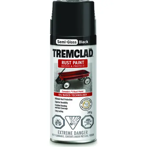 TREMCLAD Rust Spray Paint, Semi-Gloss, Black, 340 g, Aerosol Can