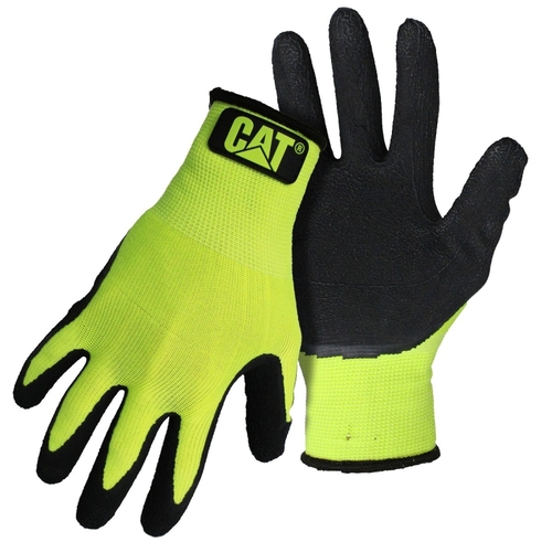 017418M High-Visibility Coated Gloves, M, Knit Wrist Cuff, Latex Coating, Polyester Glove, Green