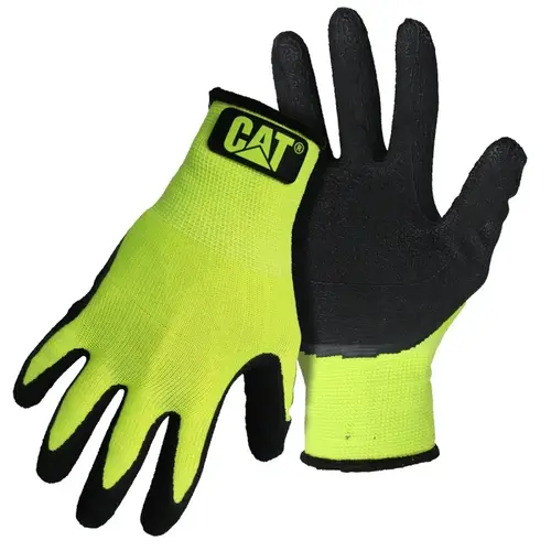 CAT CAT017418M 017418M High-Visibility Coated Gloves, M, Knit Wrist Cuff, Latex Coating, Polyester Glove, Green Pair
