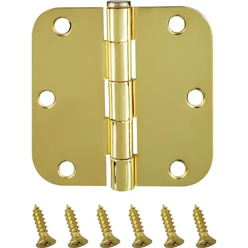 Door Hinge, Steel, Bright Brass, Loose Pin, 180 deg Range of Motion, Screw Mounting - pack of 2