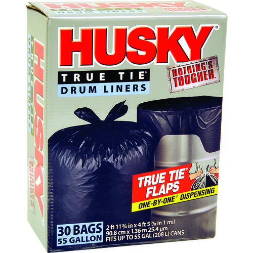 Husky HK55WC030B Drum Liner, 55 gal Capacity, Plastic, Black - pack of 30