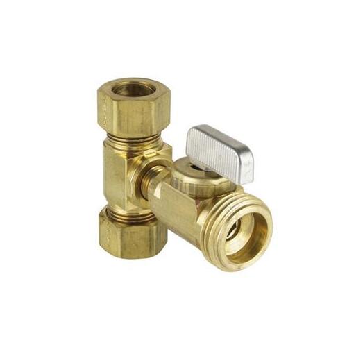 Dahl Brothers E33-2238 mini-ball Tee Valve Kit, 5/8 in Connection, Compression x Compression x Male Hose, Brass Body