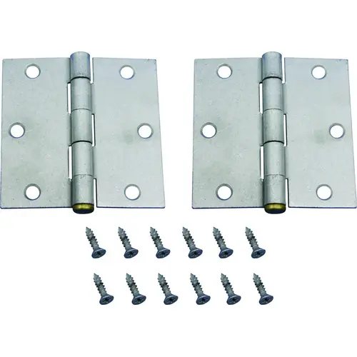 Square Corner Door Hinge, Steel, Mechanical Galvanized, Loose Pin, 180 deg Range of Motion - pack of 2