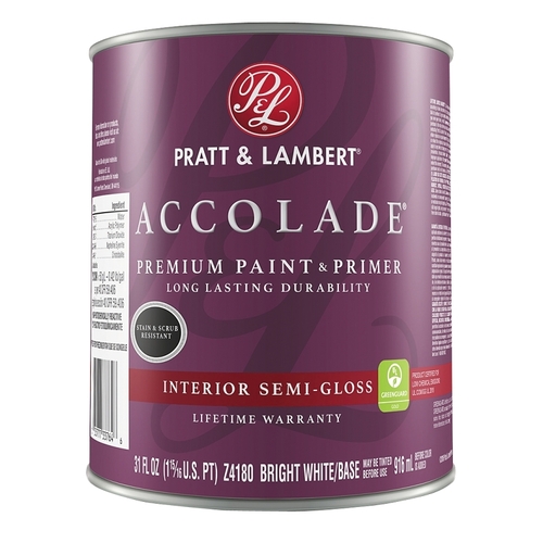 Pratt & Lambert 0000Z4180-14 Accolade Z4100 Paint and Primer, Semi-Gloss, Bright White Base, 31 oz