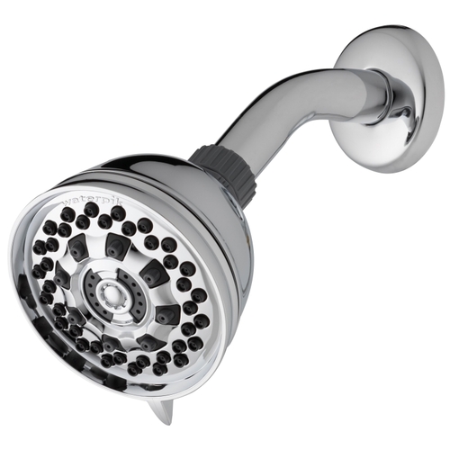 Fixed Shower Head, Round, 1.8 gpm, 1/2 in Connection, ABS, Chrome, 3-1/2 in Dia, 4-1/8 in W