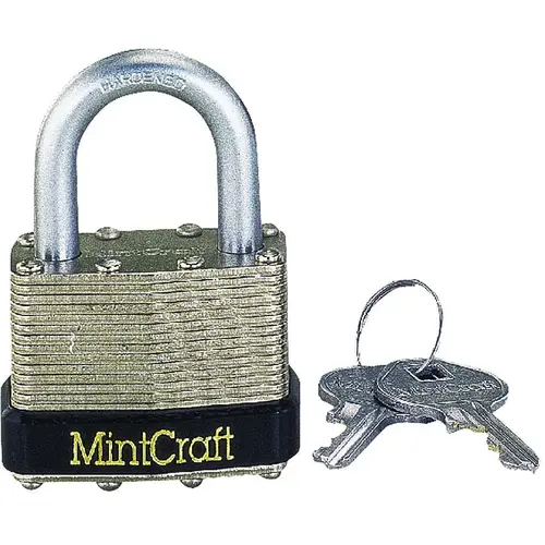 Padlock, Keyed Alike Key, Standard Shackle, 9/32 (7.1) in (mm) Dia Shackle, Steel Shackle Laminated/Nickel