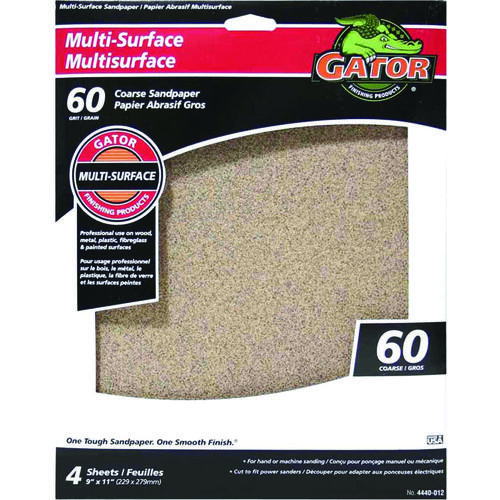 GATOR 4440-012 Sanding Sheet, 9 in L, 11 in W, 60 Grit, Coarse, Aluminum Oxide Abrasive - pack of 4