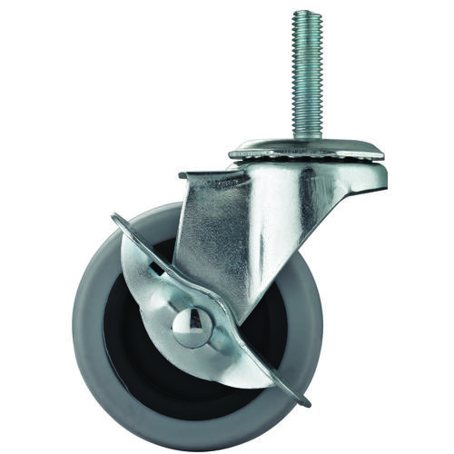 Swivel Caster with Brake, 3 in Dia Wheel, 3 in W Wheel, Thermoplastic Rubber Wheel, Gray, 130 lb