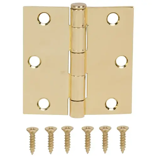 Square Corner Door Hinge, Steel, Polished Brass, Loose Pin, 180 deg Range of Motion