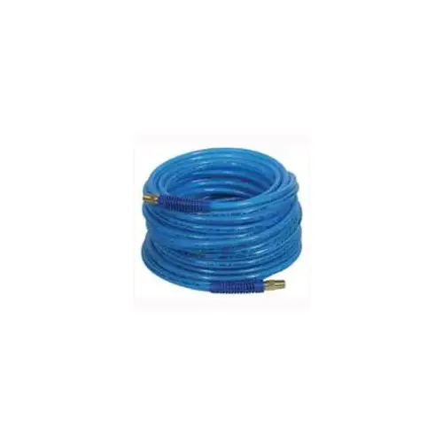 Air Hose, 1/4 in OD, 50 ft L, MNPT, 300 psi Pressure, Polyurethane, Blue