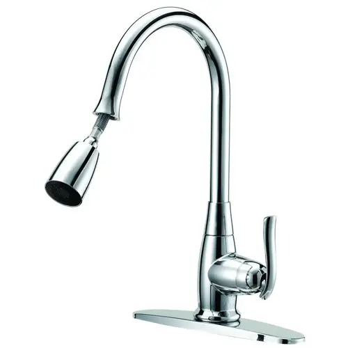 Kitchen Faucet, 1.8 gpm, 1-Faucet Handle, 1, 3-Faucet Hole, Brass/Plastic/Zinc, Chrome Plated