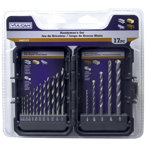 Drill Bit Set, 17-Piece, High Speed Steel, Sandblasted