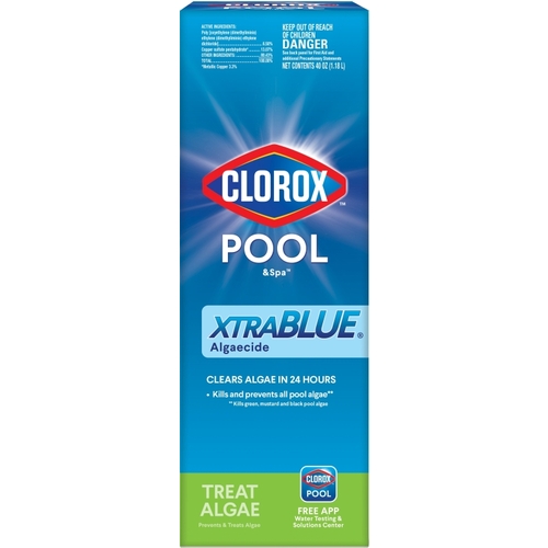 CLOROX 44340CLX POOL & Spa XtraBlue Pool Algaecide, 40 oz, Liquid, Slight, Blue/Green