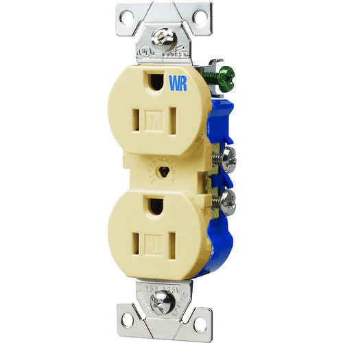 Duplex Receptacle, 2 -Pole, 15 A, 125 V, Push-in, Side Wiring, NEMA: 5-15R, Ivory