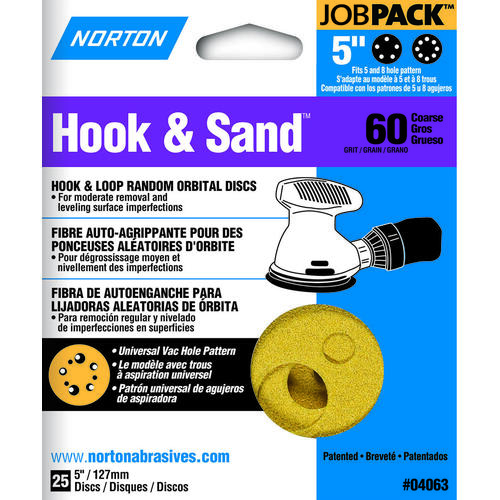 SANDING DISC H/L 5IN 60GRIT - pack of 25